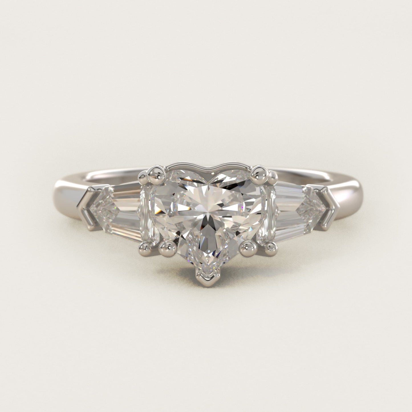Tapered Bullet Diamond Engagement Ring in Platinum - Heart Center