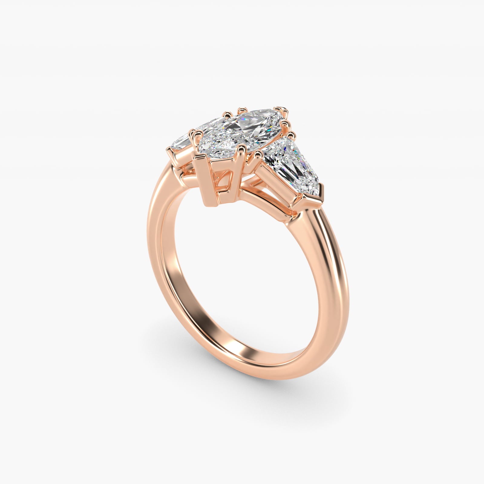 Tapered Bullet Diamond Engagement Ring in 18k Rose Gold - Marquise Center