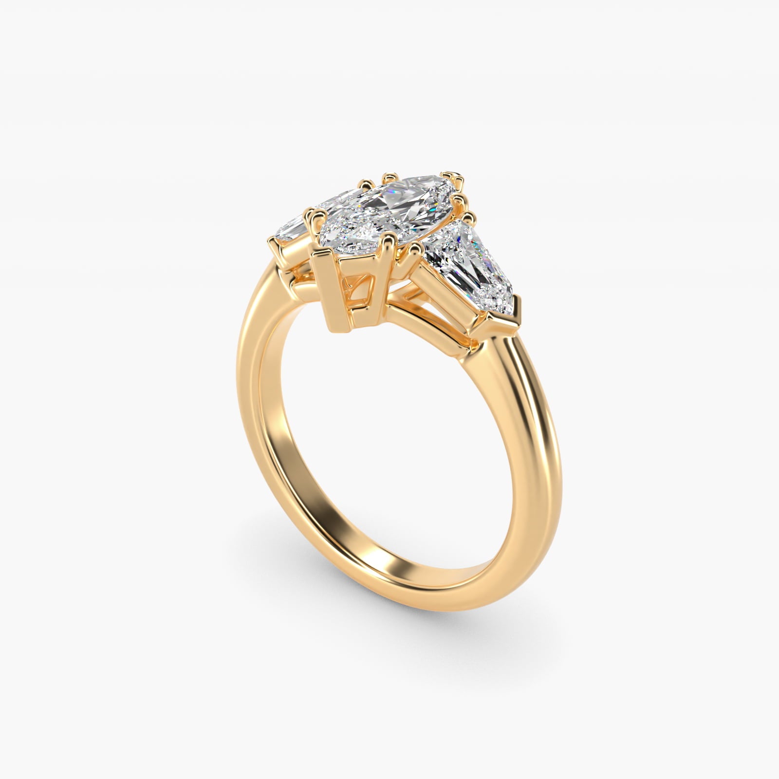 Tapered Bullet Diamond Engagement Ring in 18k Yellow Gold - Marquise Center