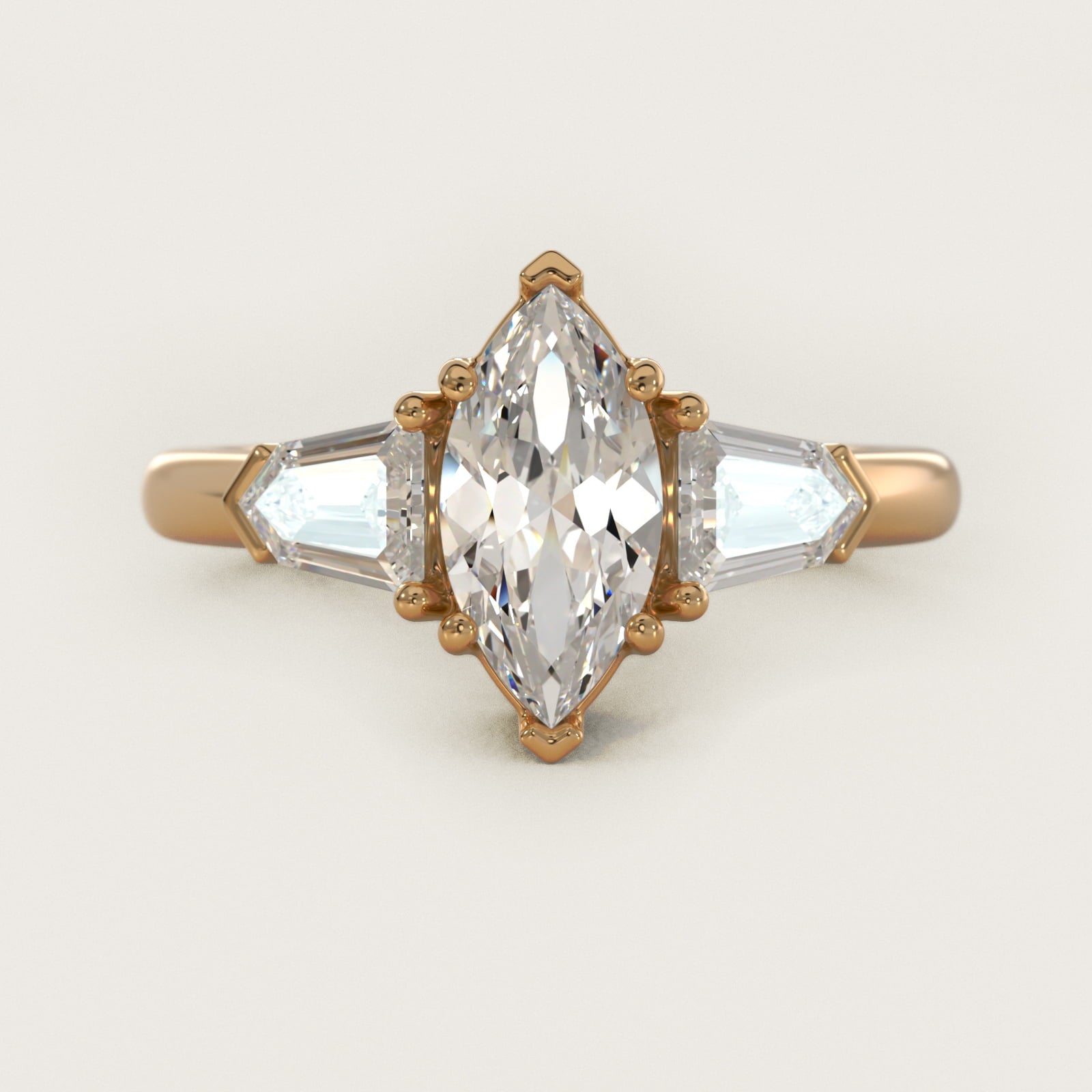 Tapered Bullet Diamond Engagement Ring in 18k Yellow Gold - Marquise Center