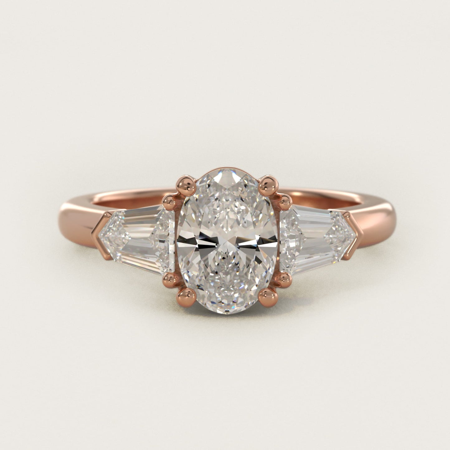 Tapered Bullet Diamond Engagement Ring in 14k Rose Gold - Oval Center