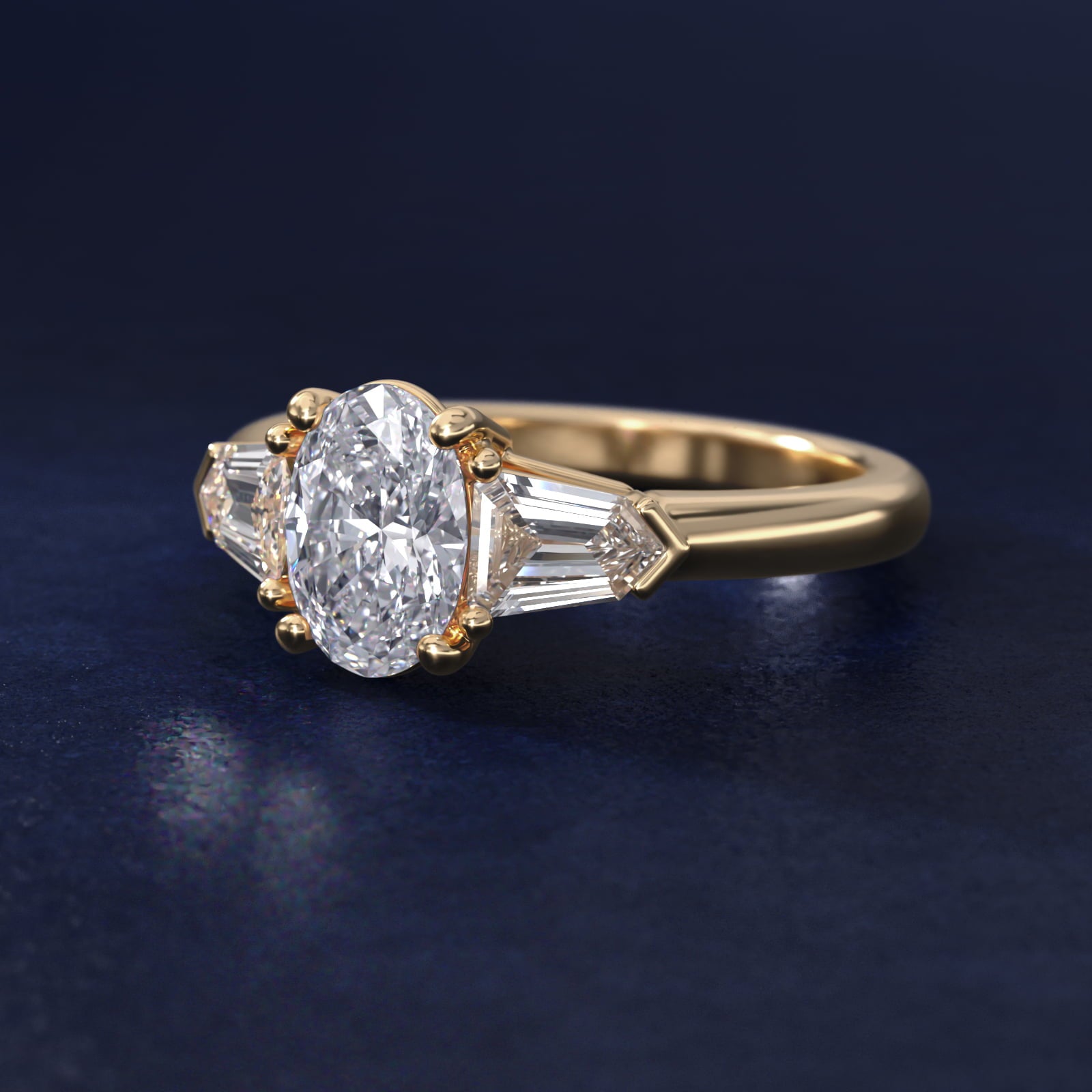 Tapered Bullet Diamond Engagement Ring in 18k Yellow Gold - Oval Center