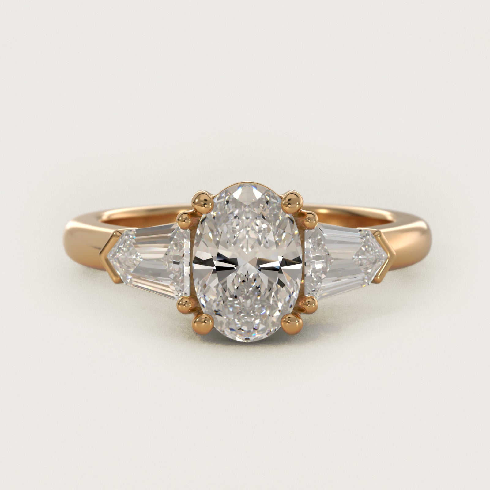 Tapered Bullet Diamond Engagement Ring in 18k Yellow Gold - Oval Center