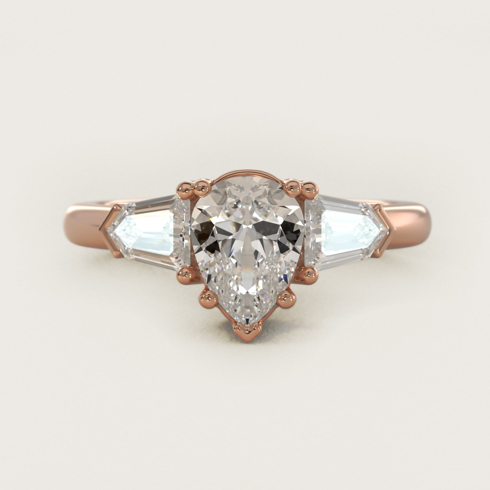 Tapered Bullet Diamond Engagement Ring in 18k Rose Gold - Pear Center