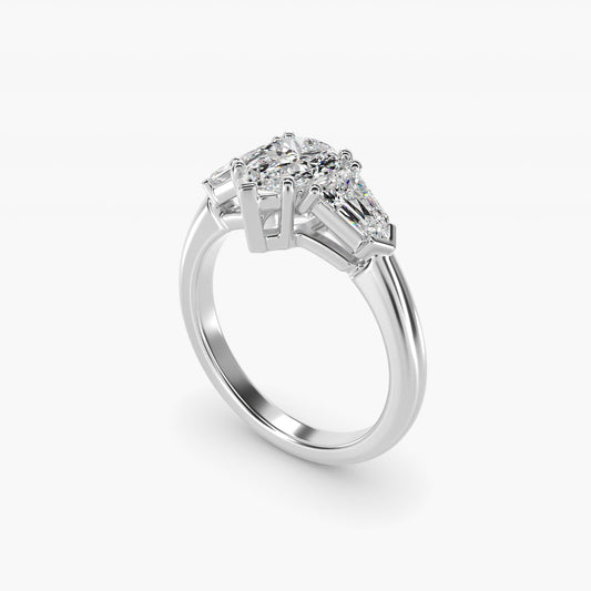 Tapered Bullet Diamond Engagement Ring in 14k White Gold - Pear Center