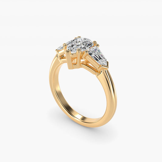 Tapered Bullet Diamond Engagement Ring in 14K Yellow Gold - Pear Center