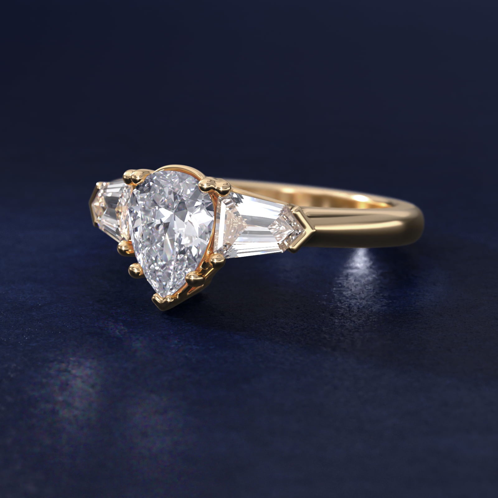 Tapered Bullet Diamond Engagement Ring in 14K Yellow Gold - Pear Center