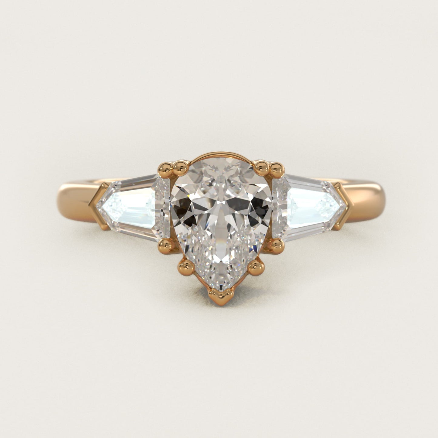 Tapered Bullet Diamond Engagement Ring in 14K Yellow Gold - Pear Center