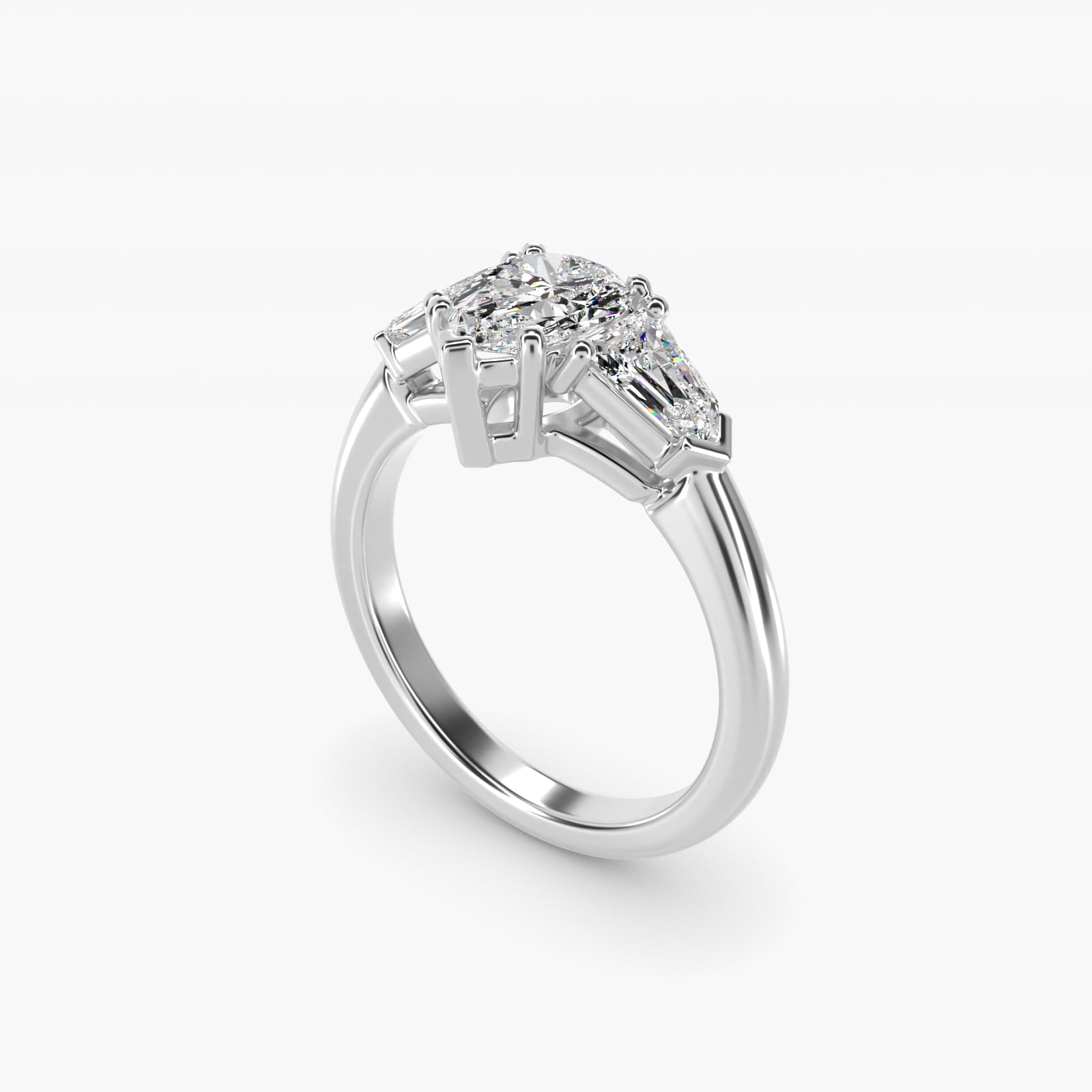 Tapered Bullet Diamond Engagement Ring in Platinum - Pear Center