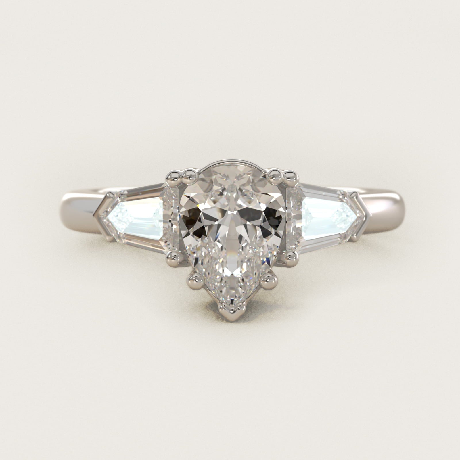 Tapered Bullet Diamond Engagement Ring in Platinum - Pear Center