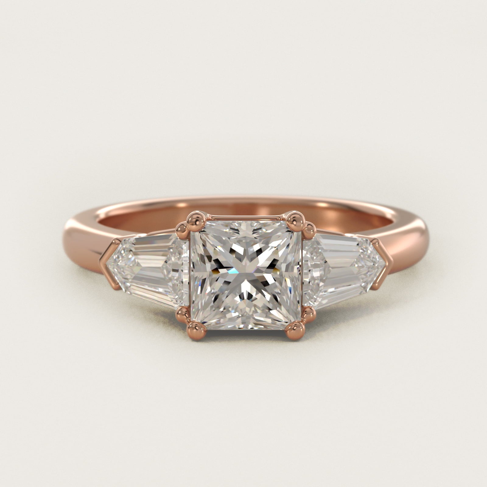Tapered Bullet Diamond Engagement Ring in 14k Rose Gold - Princess Center
