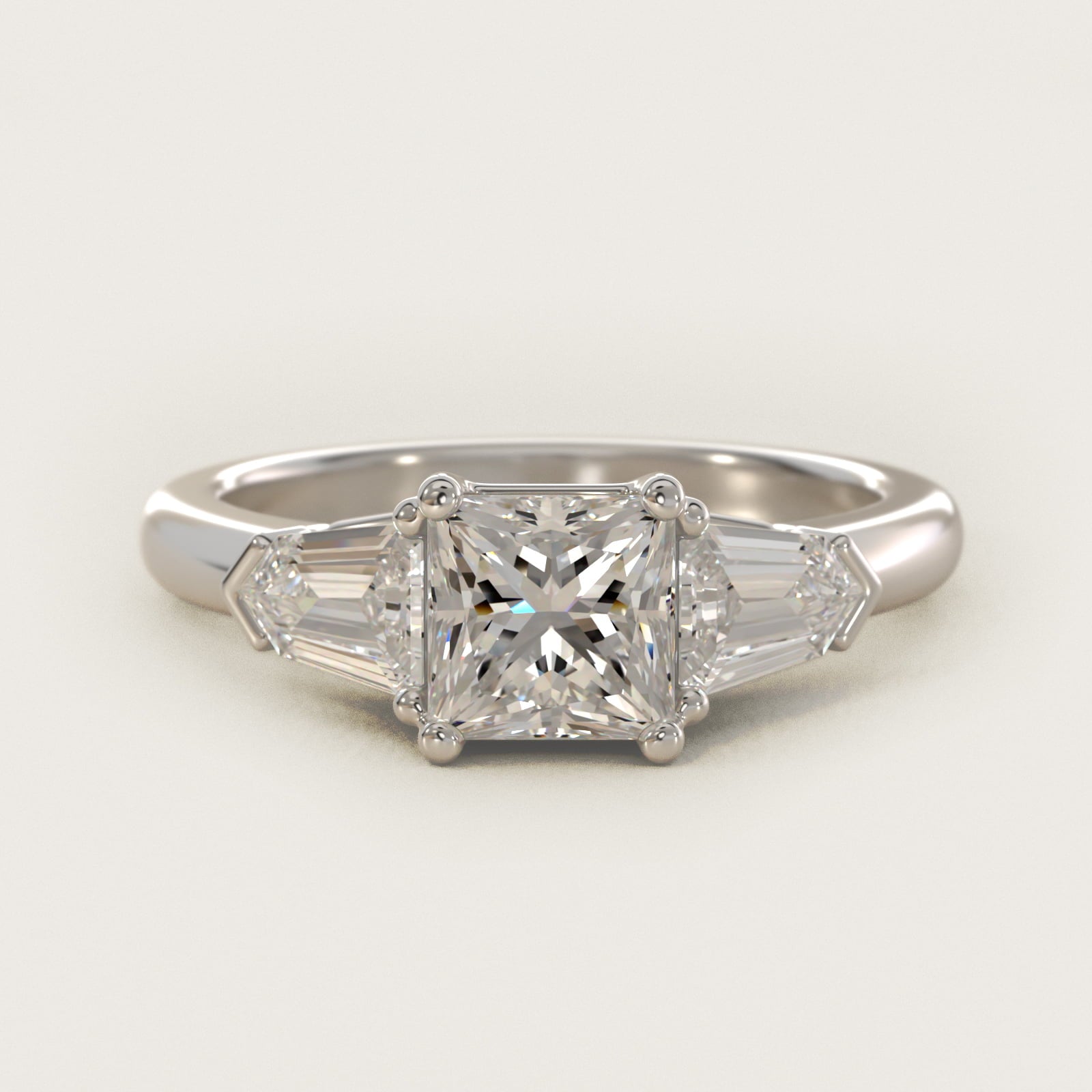 Tapered Bullet Diamond Engagement Ring in 14k White Gold - Princess Center
