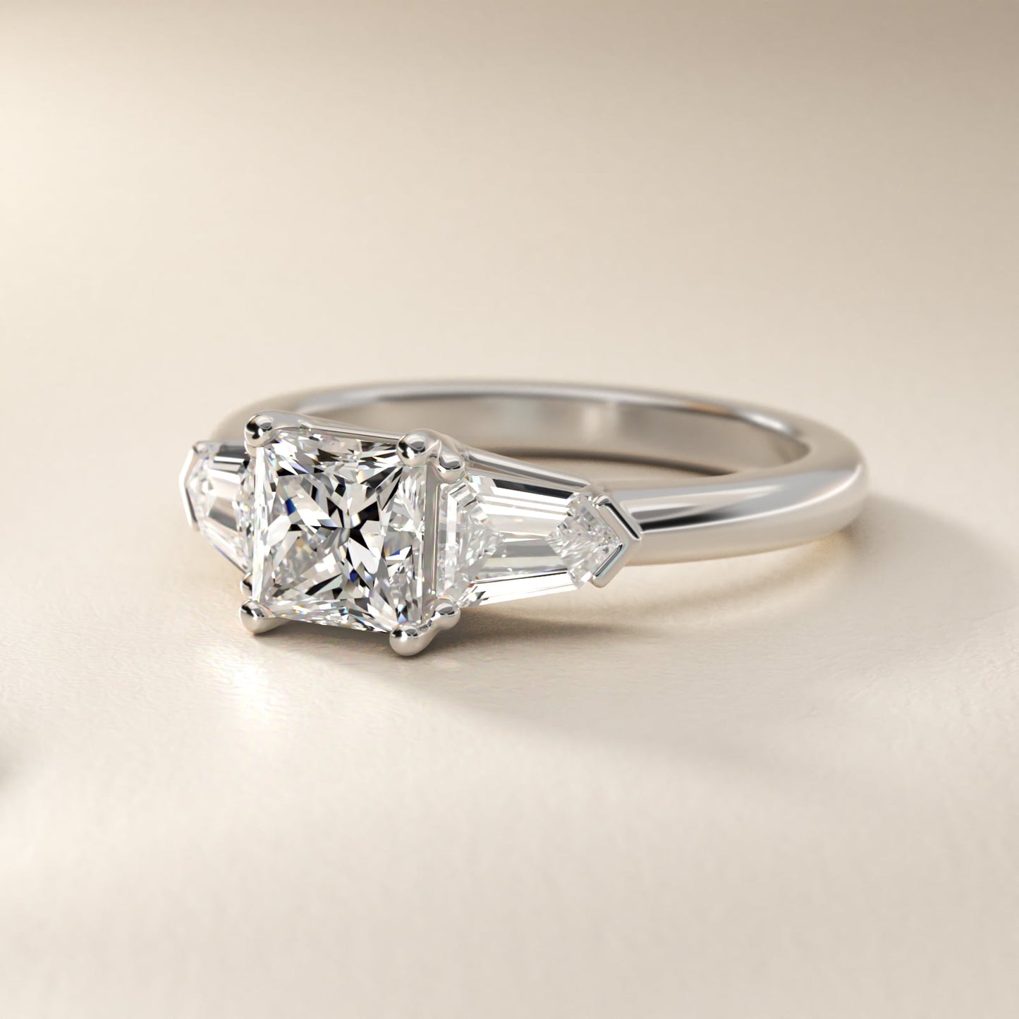 Tapered Bullet Diamond Engagement Ring in 18k White Gold - Princess Center