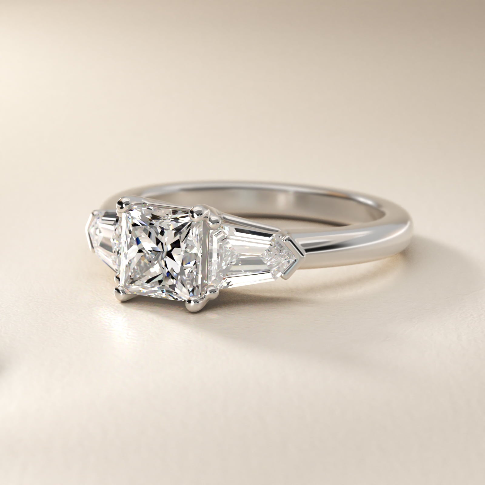 Tapered Bullet Diamond Engagement Ring in 18k White Gold - Princess Center