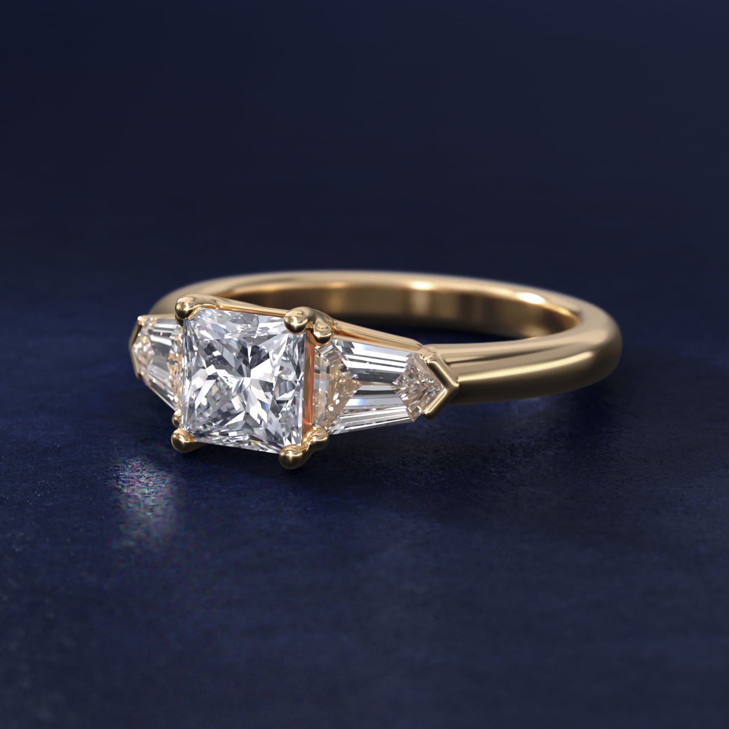 Tapered Bullet Diamond Engagement Ring in 14K Yellow Gold - Princess Center