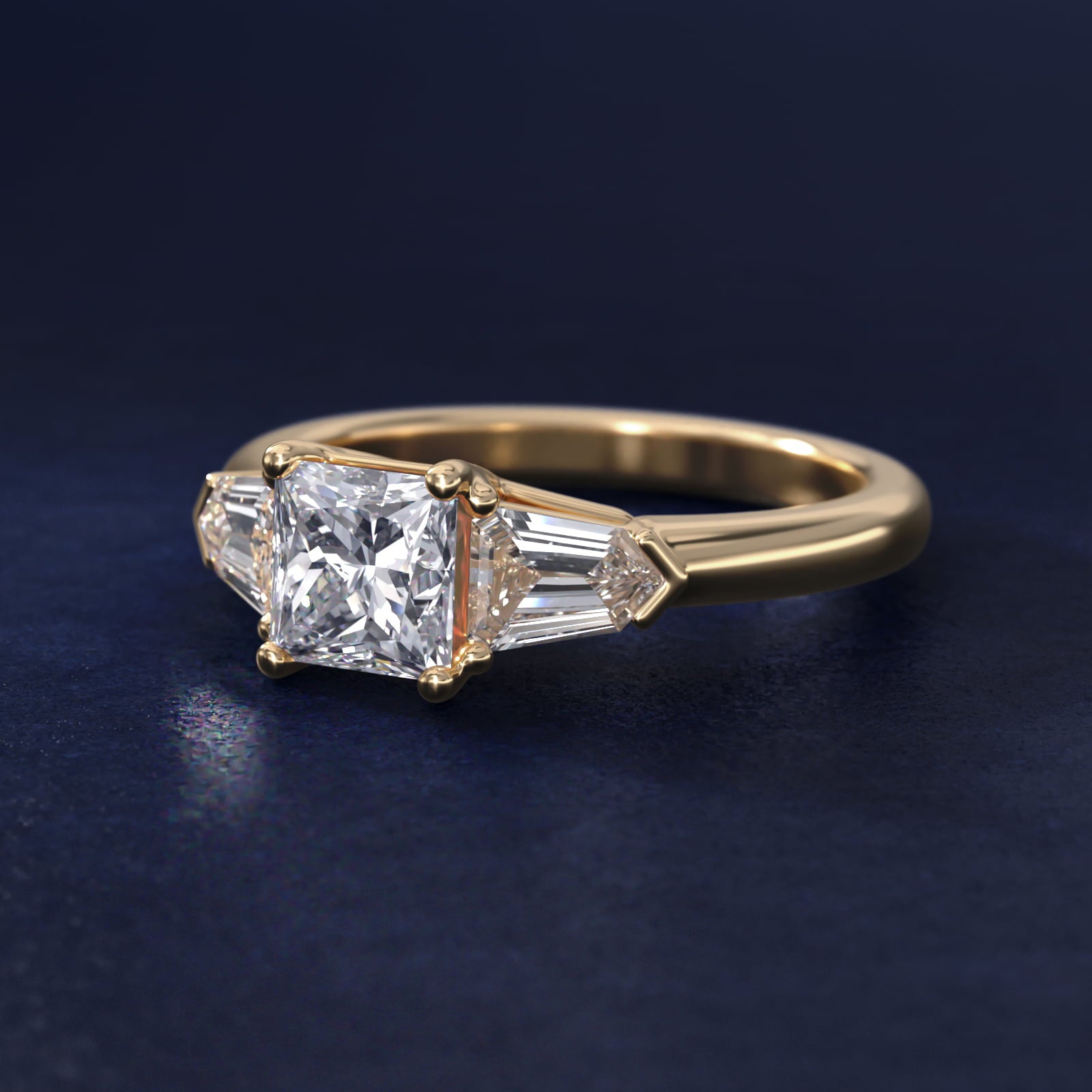 Tapered Bullet Diamond Engagement Ring in 18k Yellow Gold - Princess Center