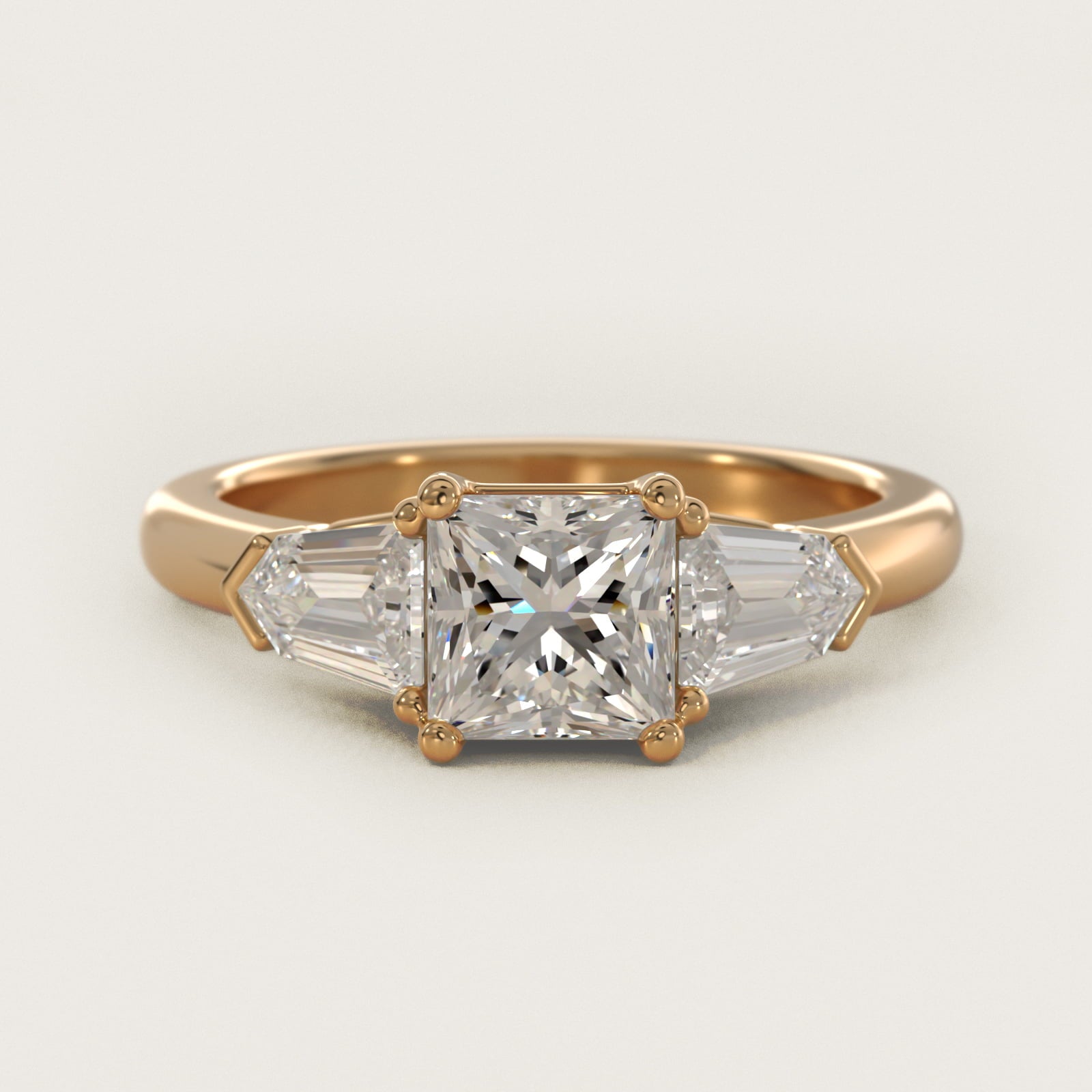 Tapered Bullet Diamond Engagement Ring in 14K Yellow Gold - Princess Center