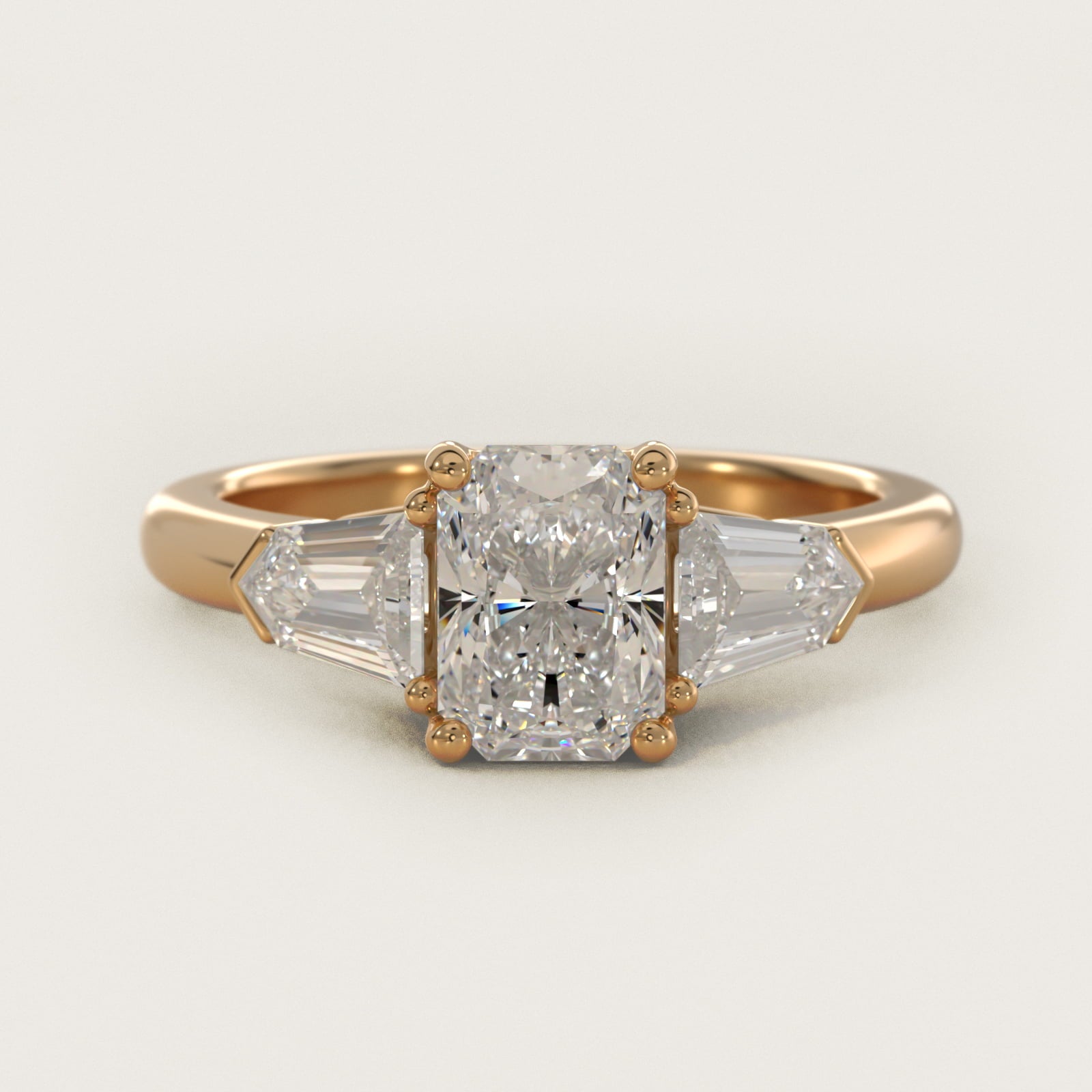 Tapered Bullet Diamond Engagement Ring in 18k Yellow Gold - Radiant Center