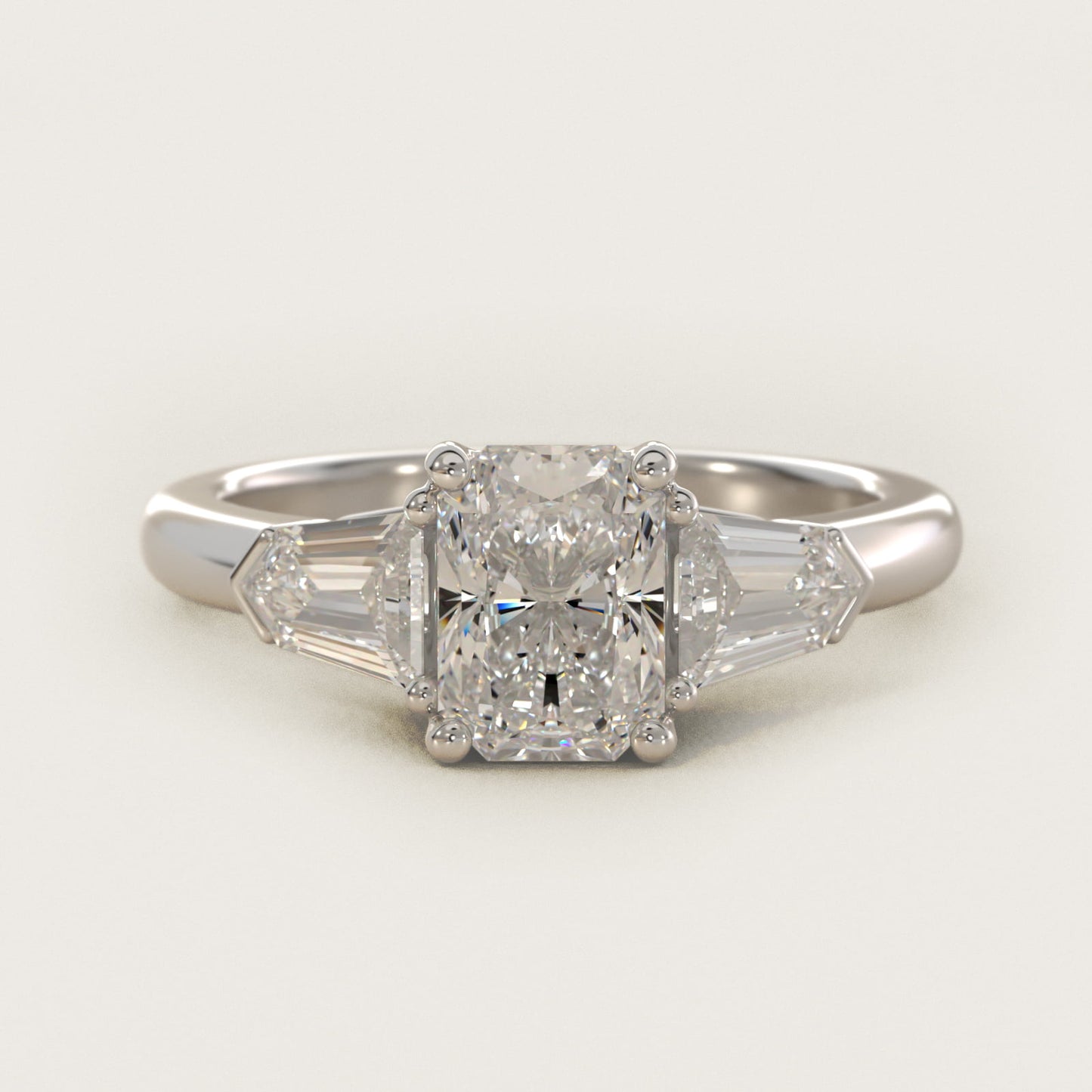 Tapered Bullet Diamond Engagement Ring in Platinum - Radiant Center