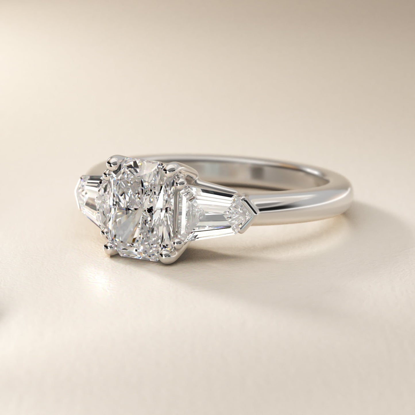 Tapered Bullet Diamond Engagement Ring in Platinum - Radiant Center