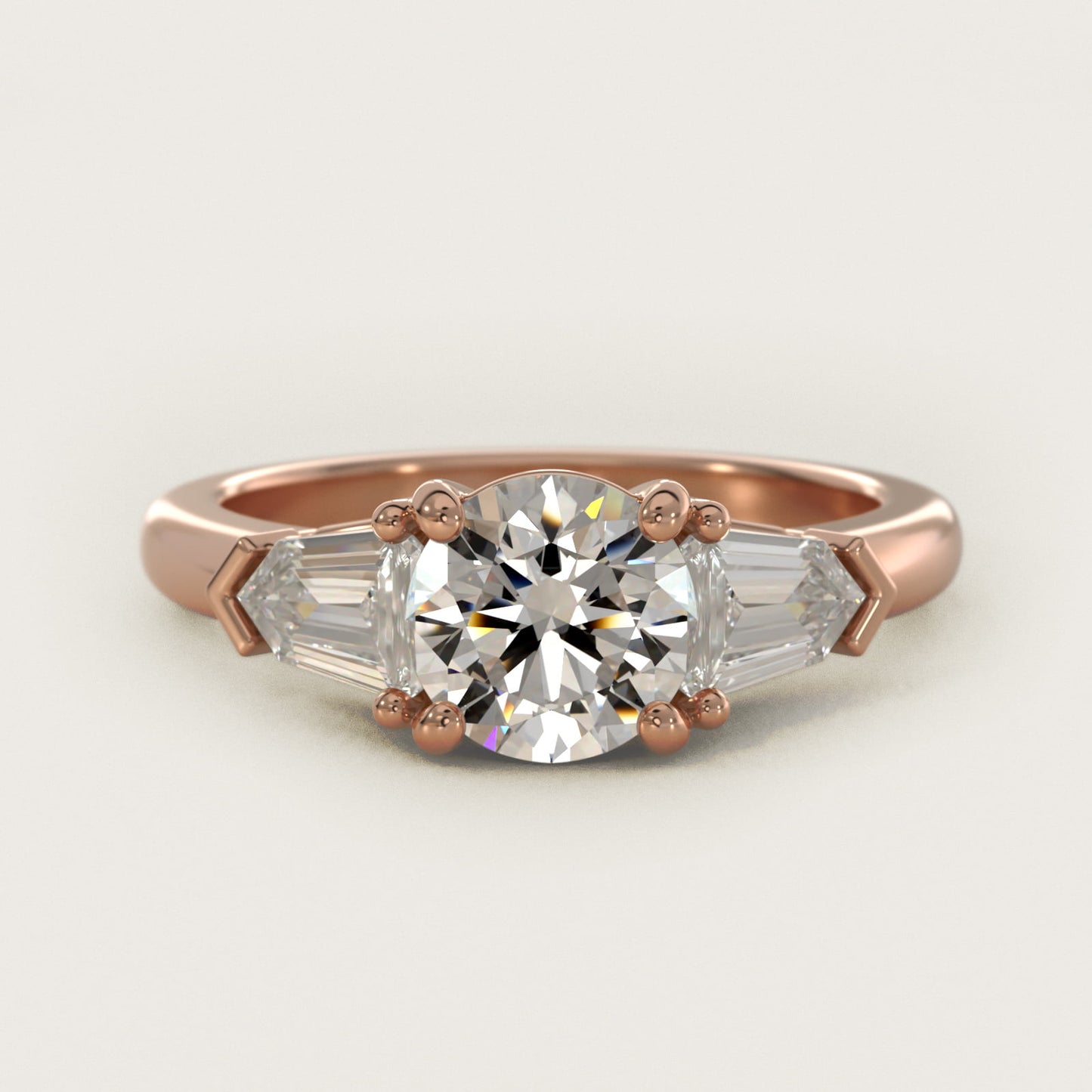 Tapered Bullet Diamond Engagement Ring in 18k Rose Gold - Round Center