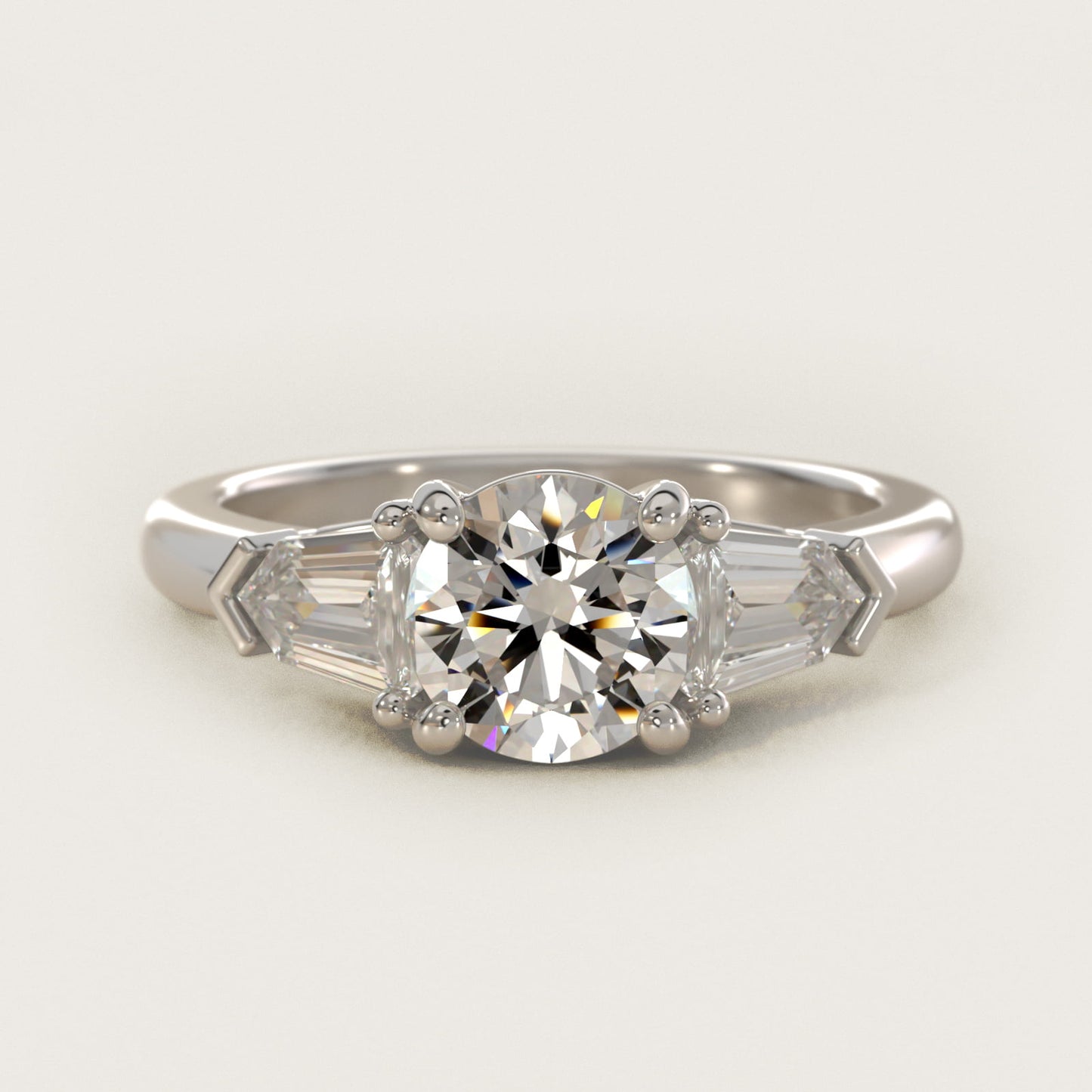 Tapered Bullet Diamond Engagement Ring in 14k White Gold - Round Center