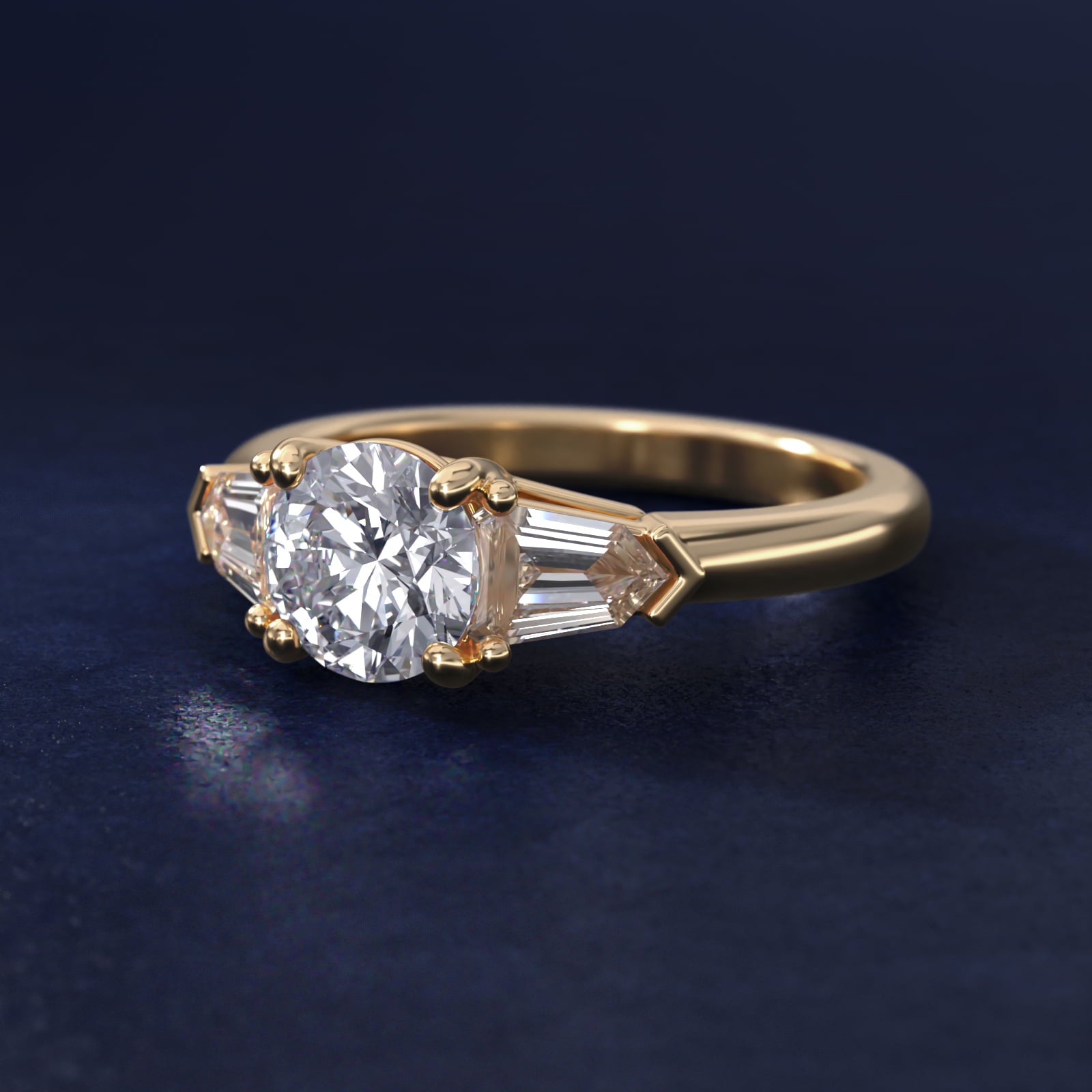 Tapered Bullet Diamond Engagement Ring in 18k Yellow Gold - Round Center