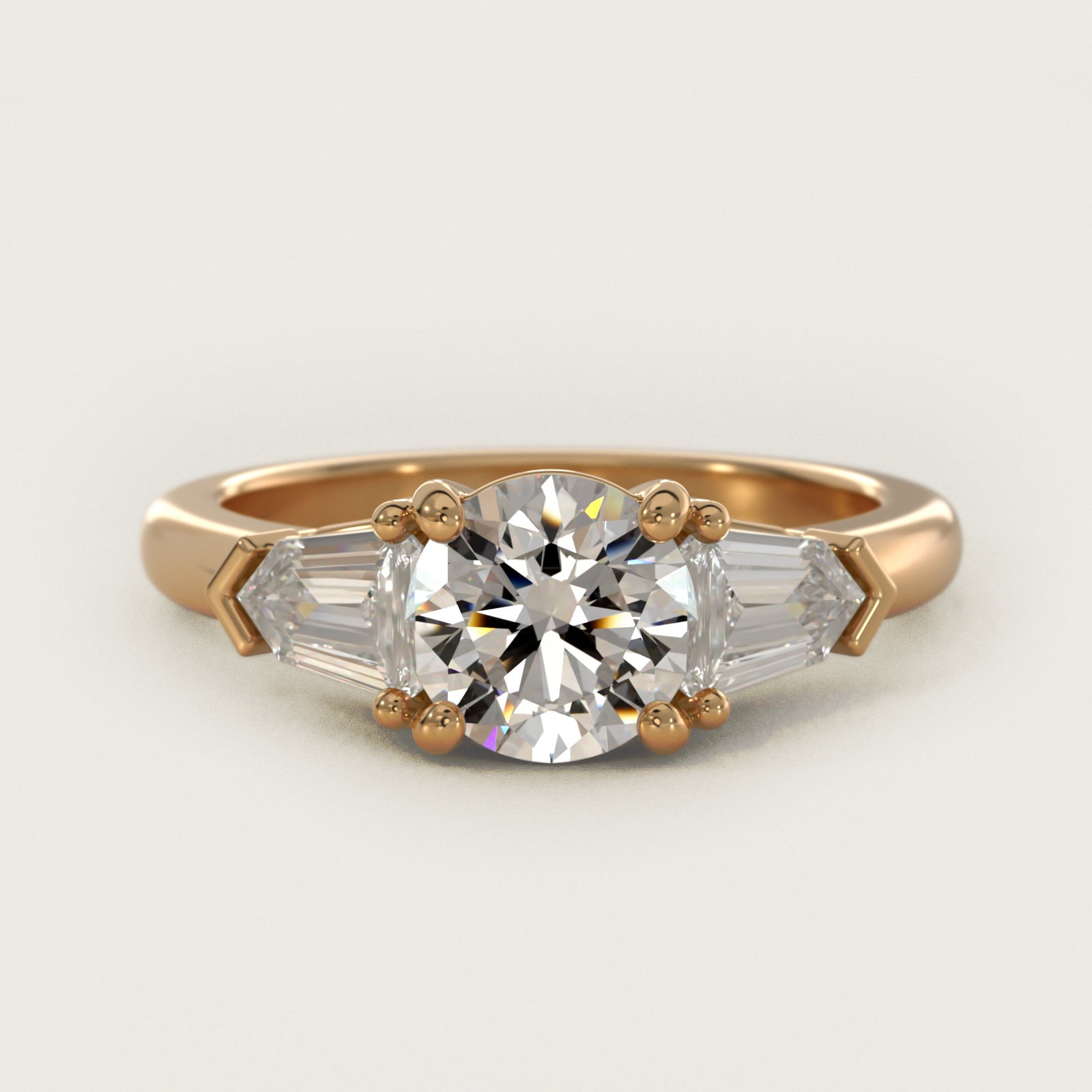 Tapered Bullet Diamond Engagement Ring in 14K Yellow Gold - Round Center