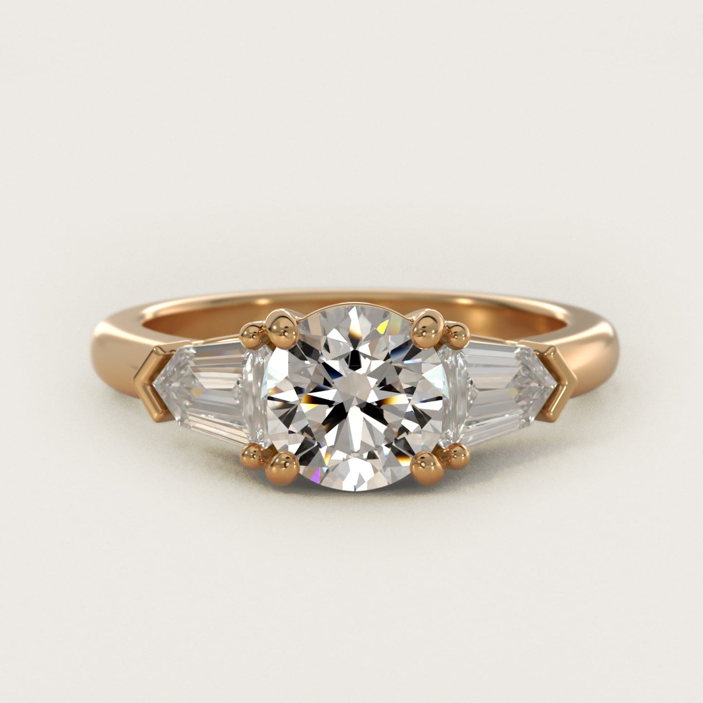 Tapered Bullet Diamond Engagement Ring in 18k Yellow Gold - Round Center