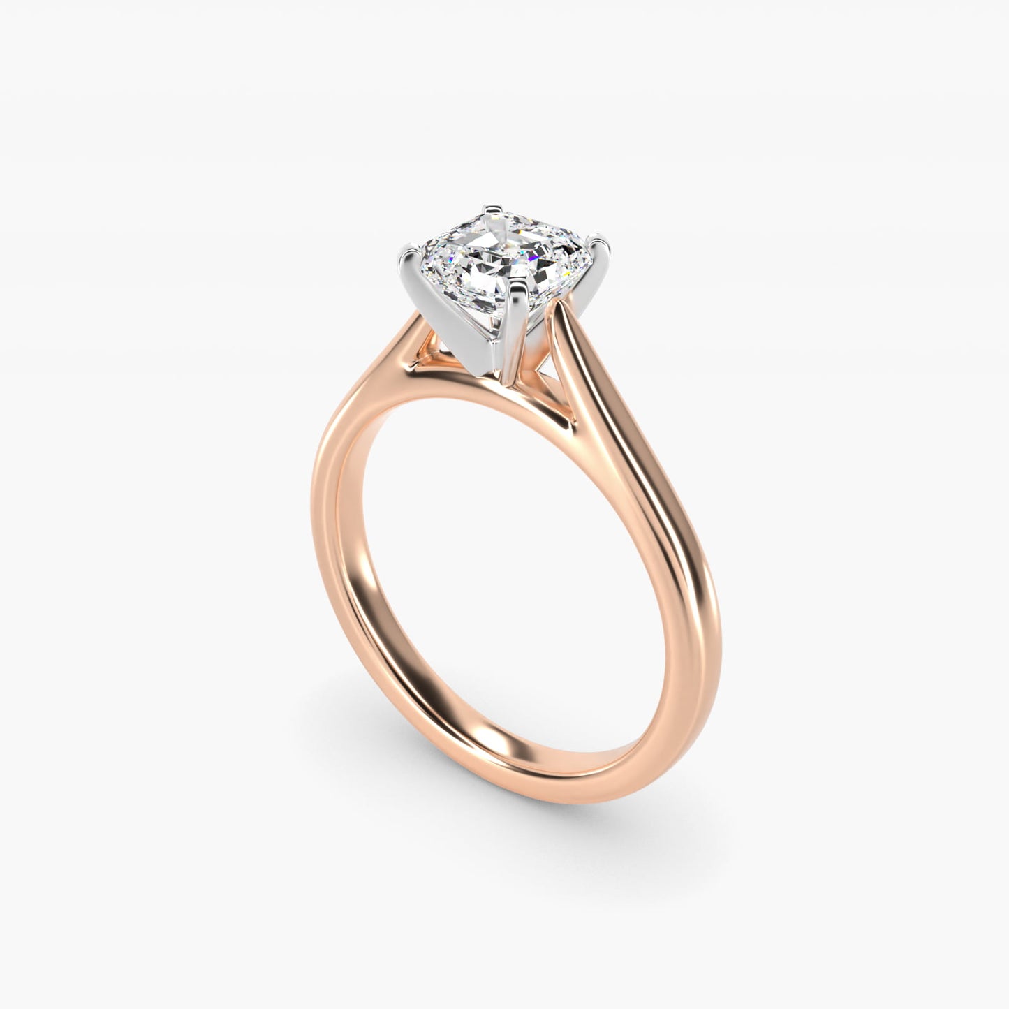 Tapered Cathedral Solitaire Engagement Ring in 14k Rose Gold - Asscher Center