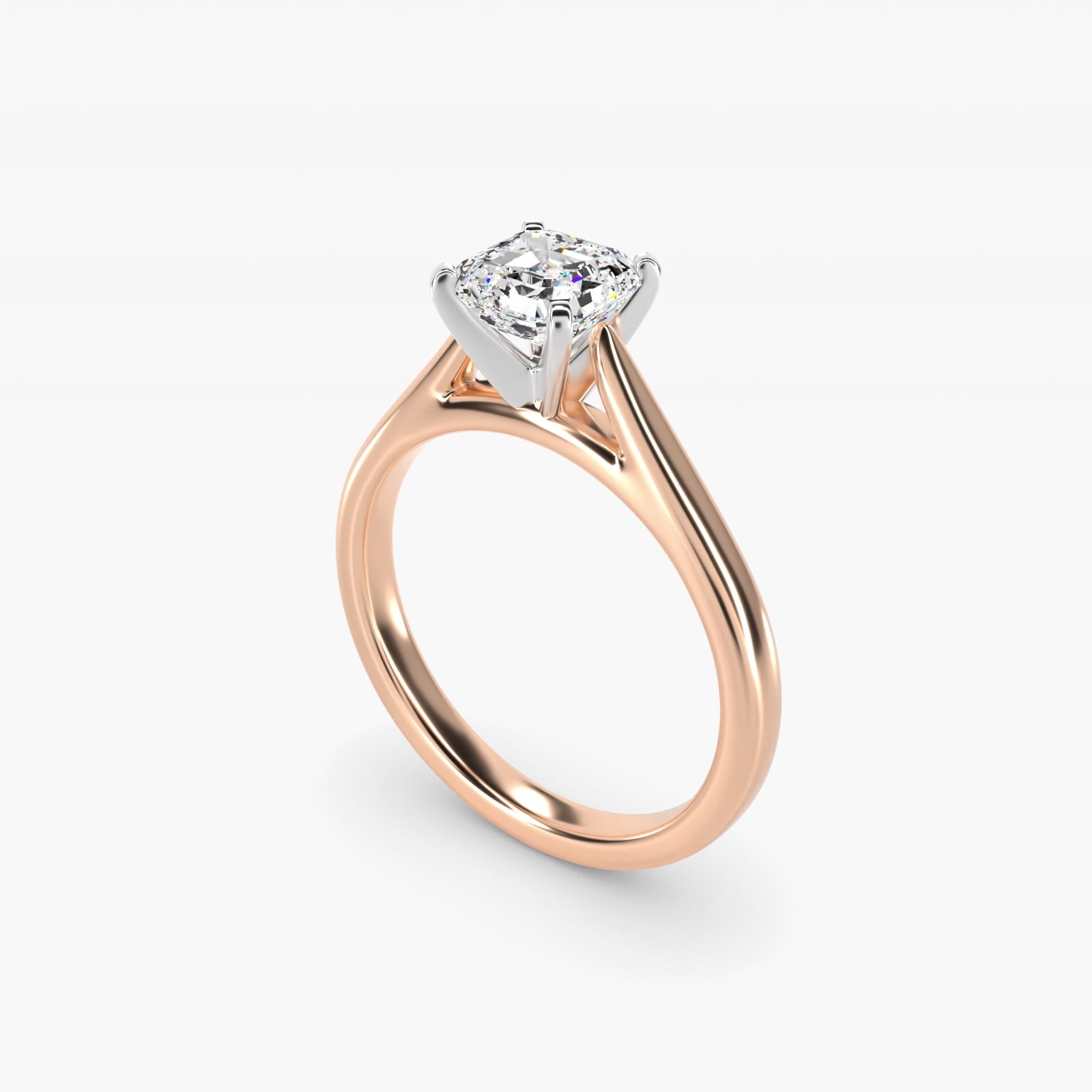 Tapered Cathedral Solitaire Engagement Ring in 14k Rose Gold - Asscher Center