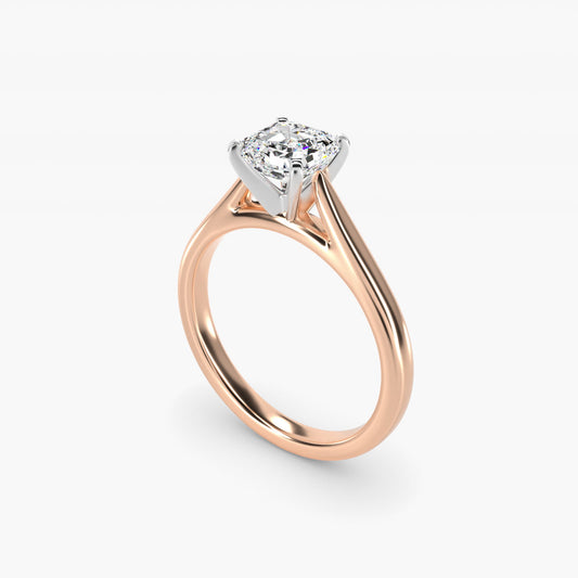 Tapered Cathedral Solitaire Engagement Ring in 14k Rose Gold - Asscher Center