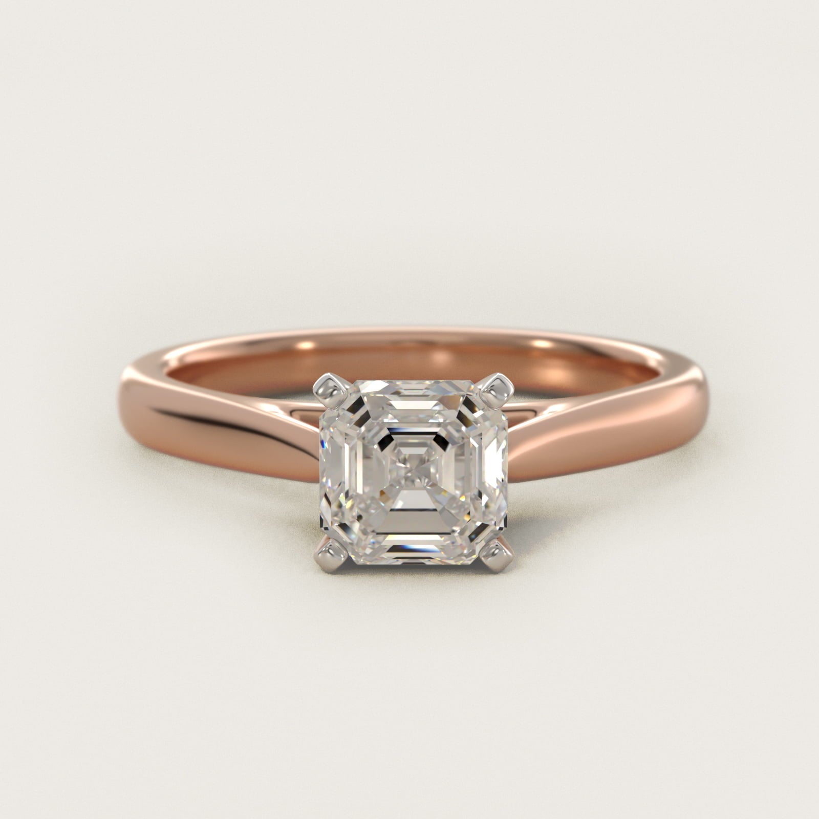 Tapered Cathedral Solitaire Engagement Ring in 18k Rose Gold - Asscher Center