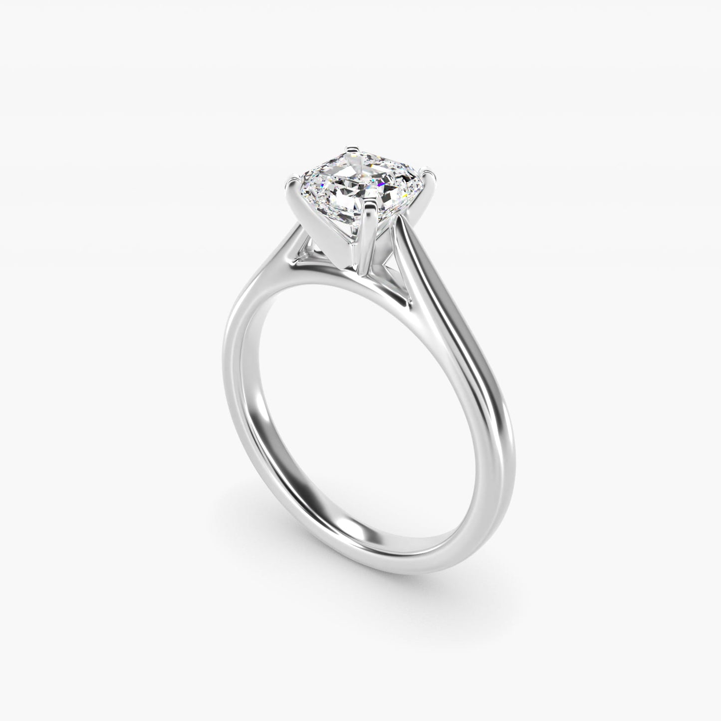 Tapered Cathedral Solitaire Engagement Ring in 14k White Gold - Asscher Center