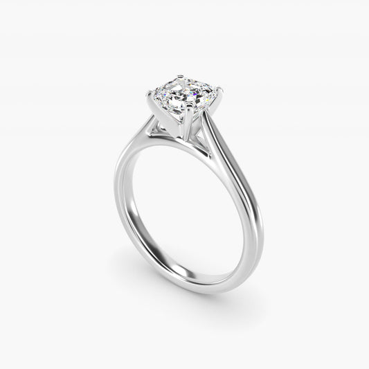 Tapered Cathedral Solitaire Engagement Ring in 14k White Gold - Asscher Center