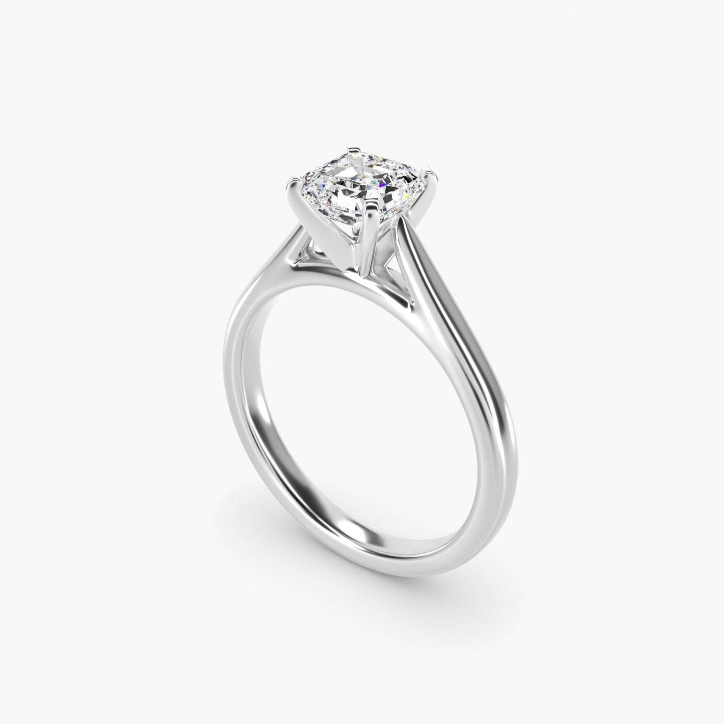 Tapered Cathedral Solitaire Engagement Ring in 18k White Gold - Asscher Center
