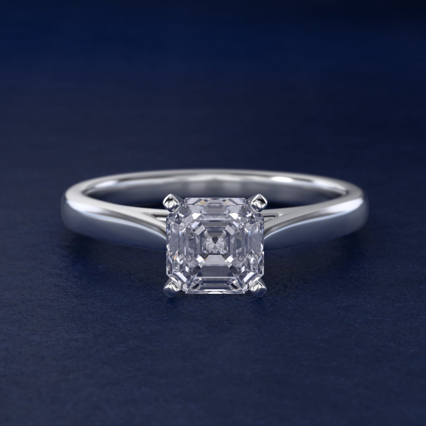 Tapered Cathedral Solitaire Engagement Ring in 14k White Gold - Asscher Center