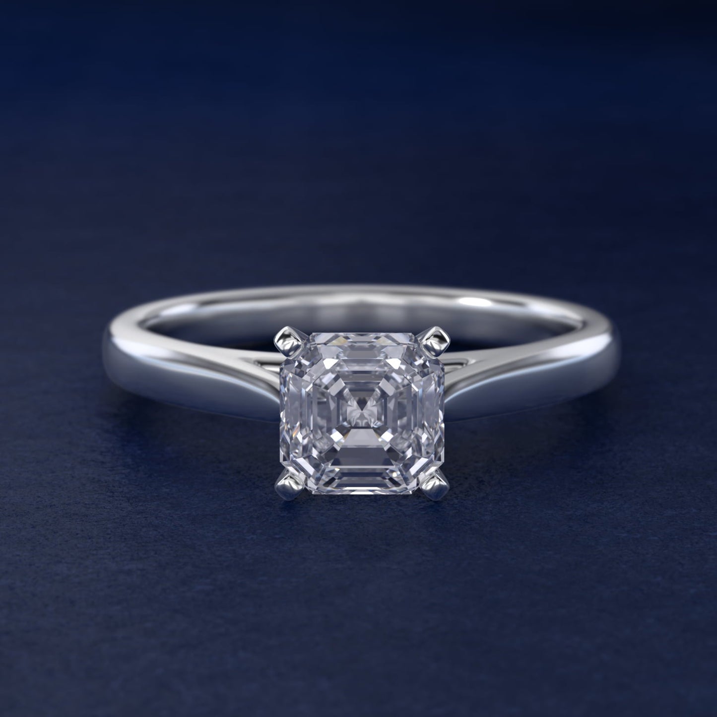 Tapered Cathedral Solitaire Engagement Ring in 18k White Gold - Asscher Center