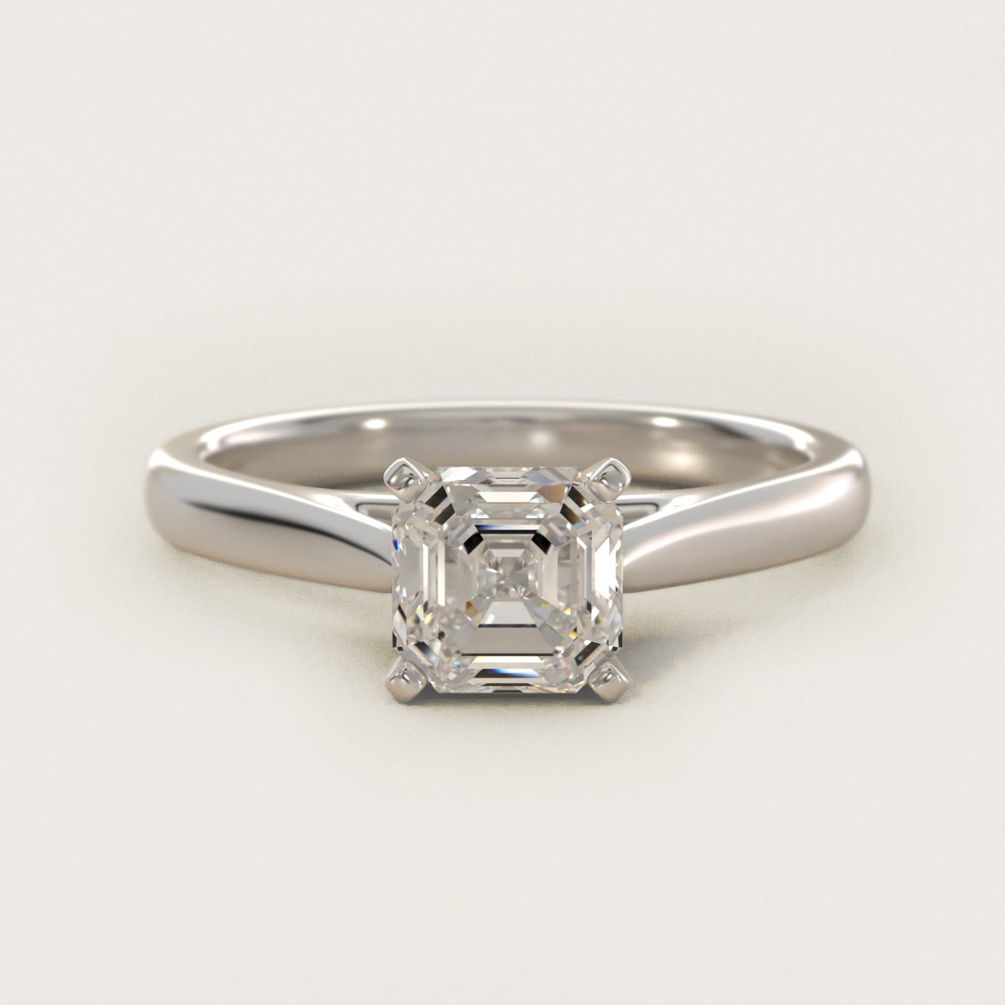 Tapered Cathedral Solitaire Engagement Ring in 18k White Gold - Asscher Center