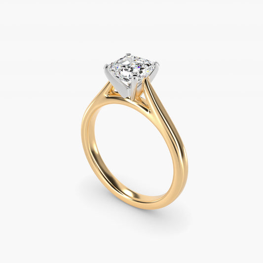 Tapered Cathedral Solitaire Engagement Ring in 14K Yellow Gold - Asscher Center