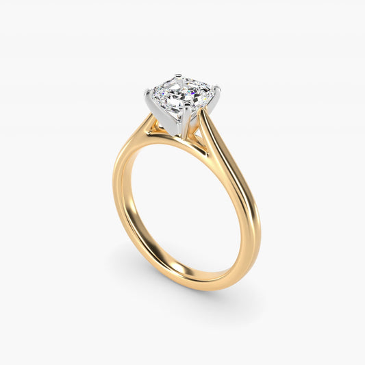Tapered Cathedral Solitaire Engagement Ring in 18k Yellow Gold - Asscher Center