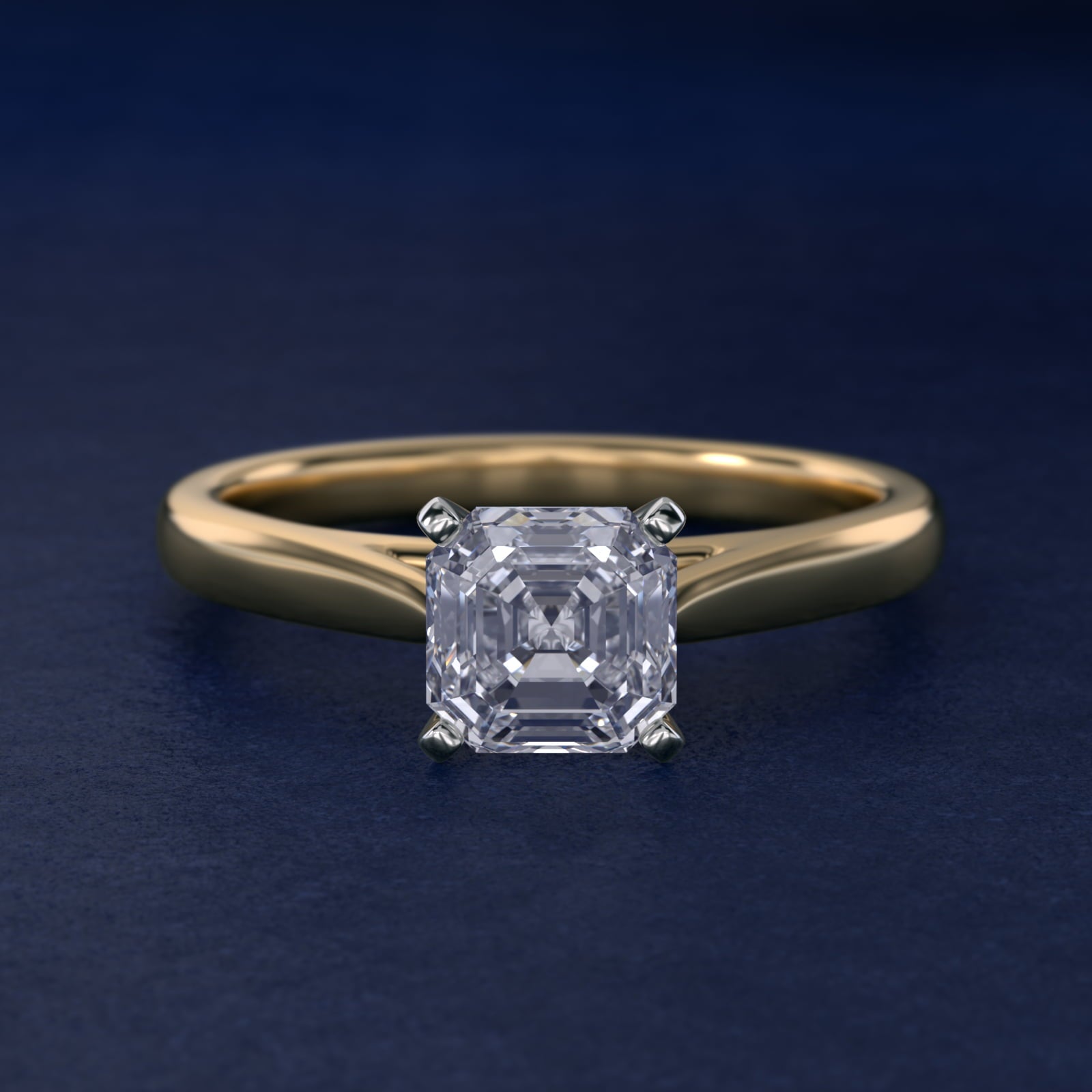 Tapered Cathedral Solitaire Engagement Ring in 14K Yellow Gold - Asscher Center