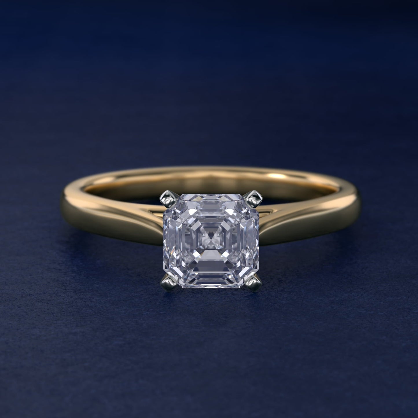 Tapered Cathedral Solitaire Engagement Ring in 18k Yellow Gold - Asscher Center