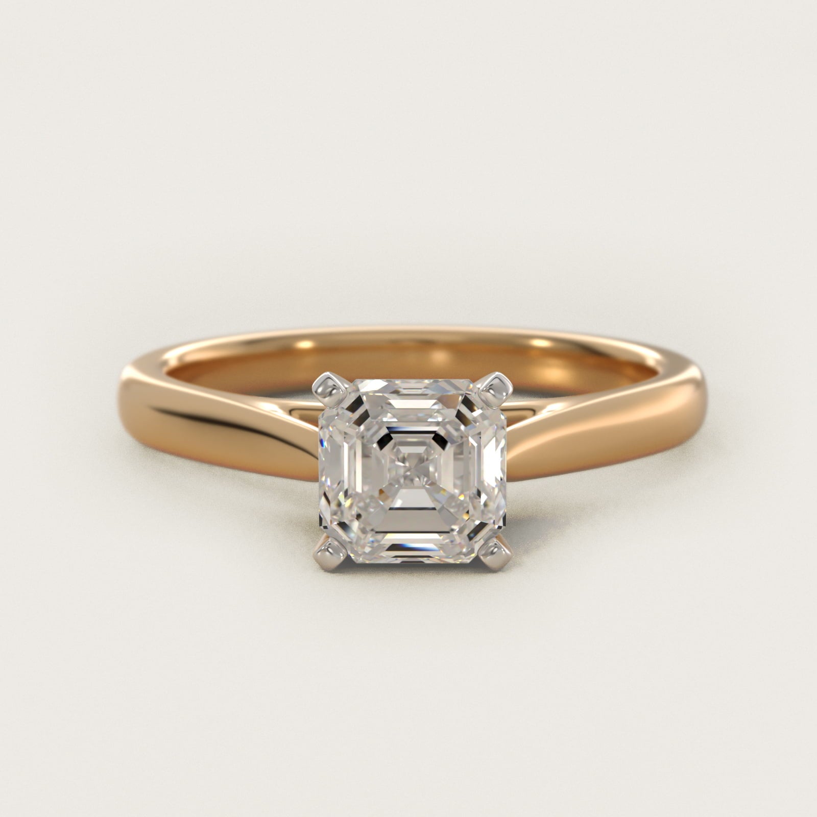 Tapered Cathedral Solitaire Engagement Ring in 14K Yellow Gold - Asscher Center