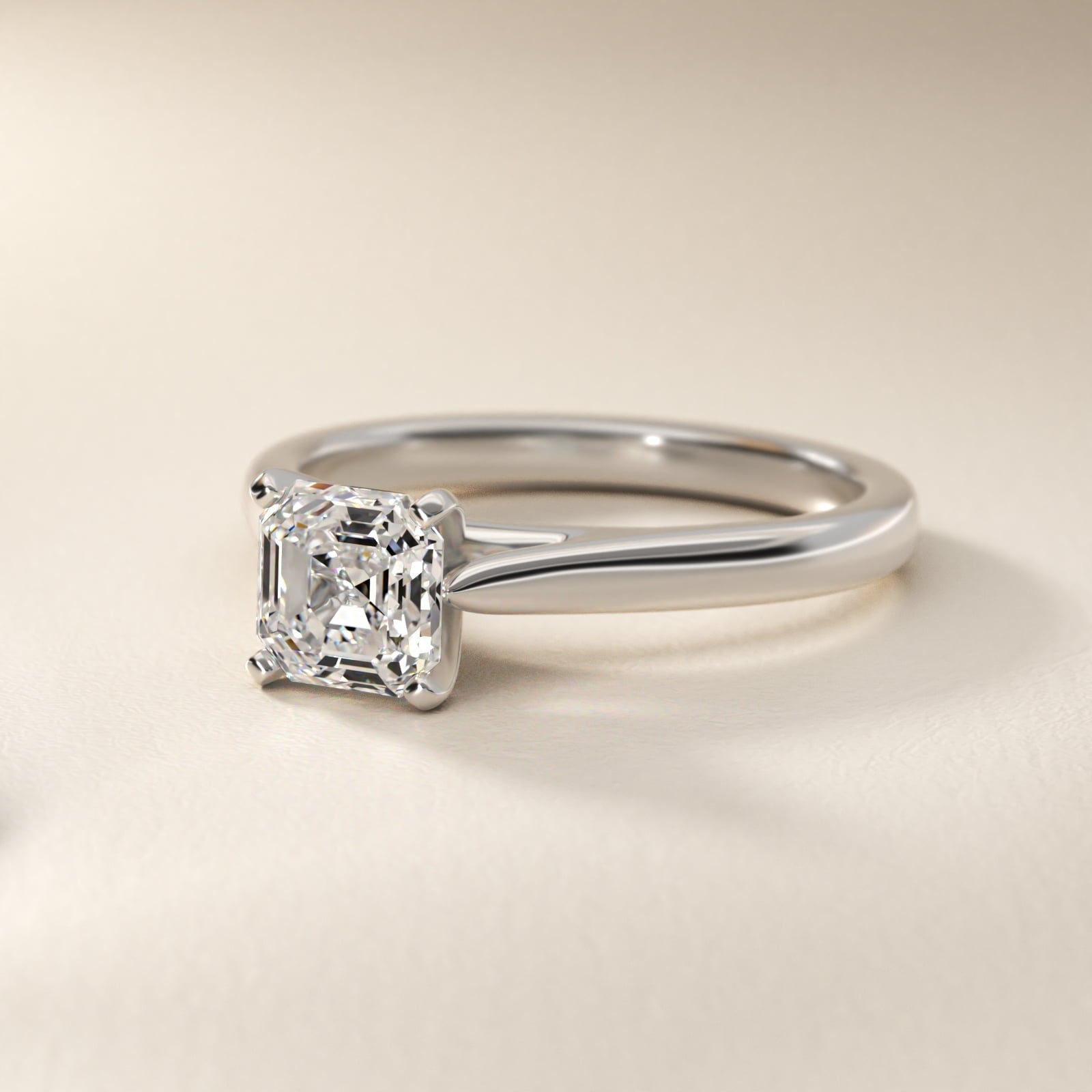 Tapered Cathedral Solitaire Engagement Ring in Platinum - Asscher Center