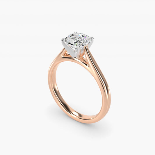 Tapered Cathedral Solitaire Engagement Ring in 18k Rose Gold - Cushion Center