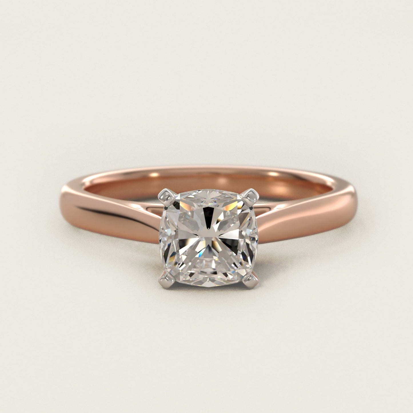 Tapered Cathedral Solitaire Engagement Ring in 18k Rose Gold - Cushion Center