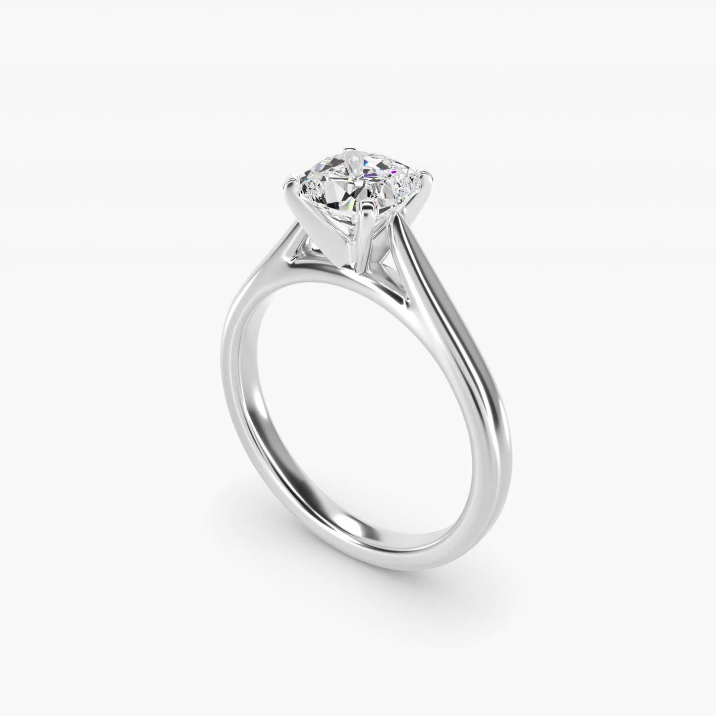 Tapered Cathedral Solitaire Engagement Ring in 18k White Gold - Cushion Center