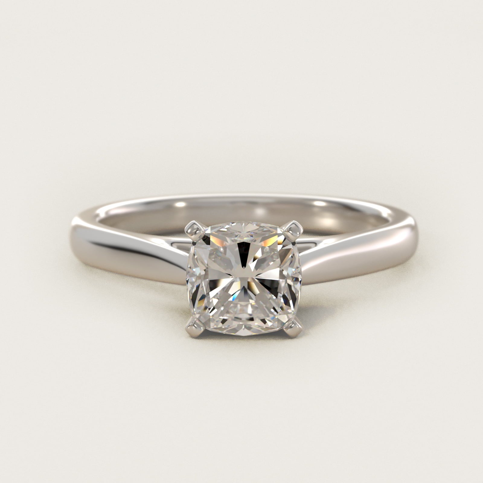 Tapered Cathedral Solitaire Engagement Ring in 18k White Gold - Cushion Center