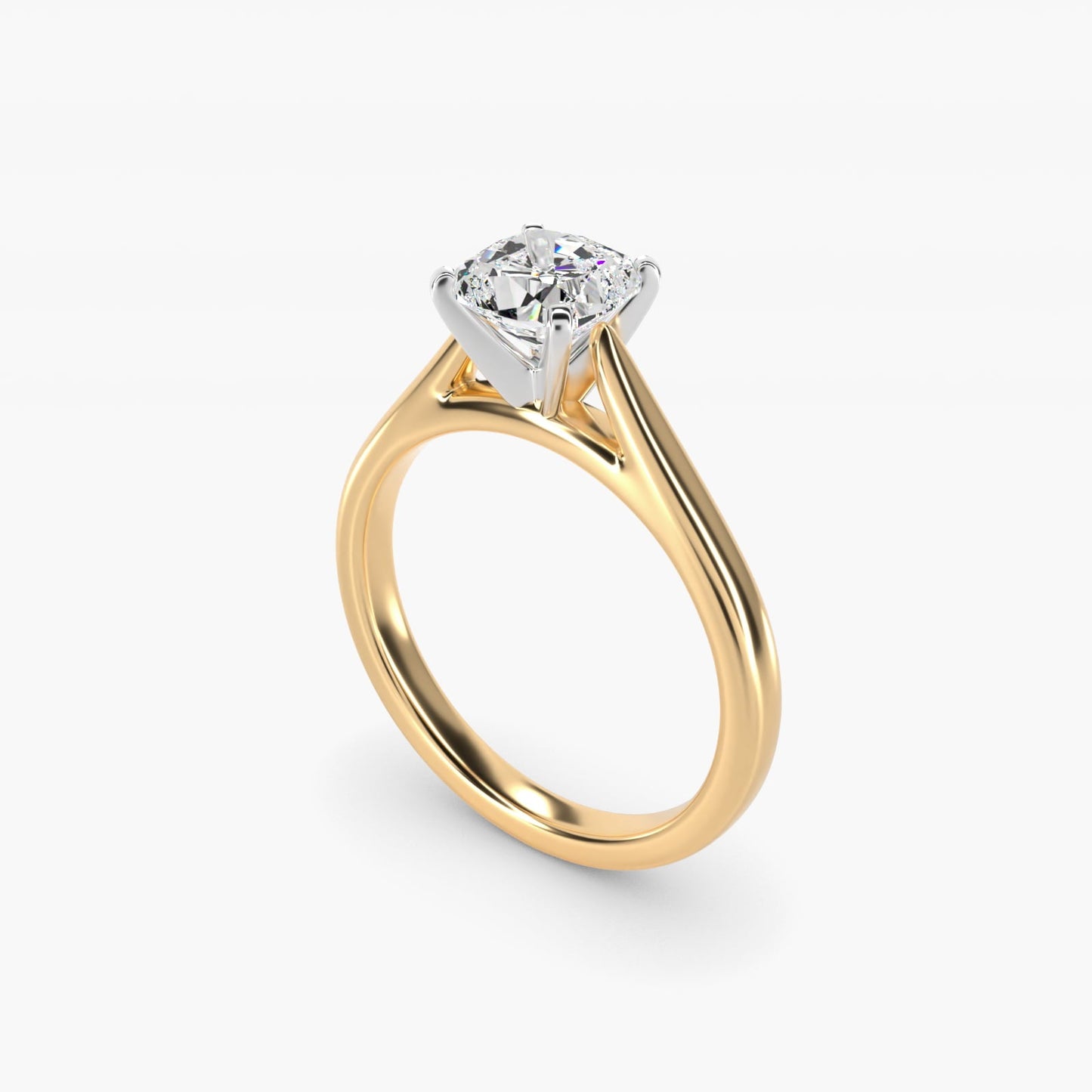 Tapered Cathedral Solitaire Engagement Ring in 18k Yellow Gold - Cushion Center